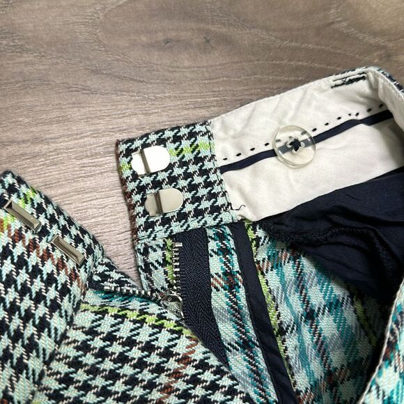 Tanya Taylor Fallon Green‎ Houndstooth Plaid High Rise Semi Flare Pants Size 2 - Picture 13 of 14